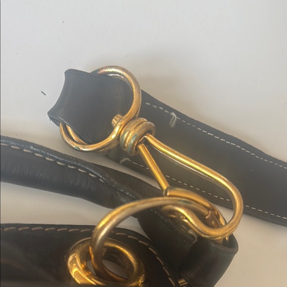 Black Shoulder Bag with Gold Accents and Adjustable Strap - Picture 8 of 8